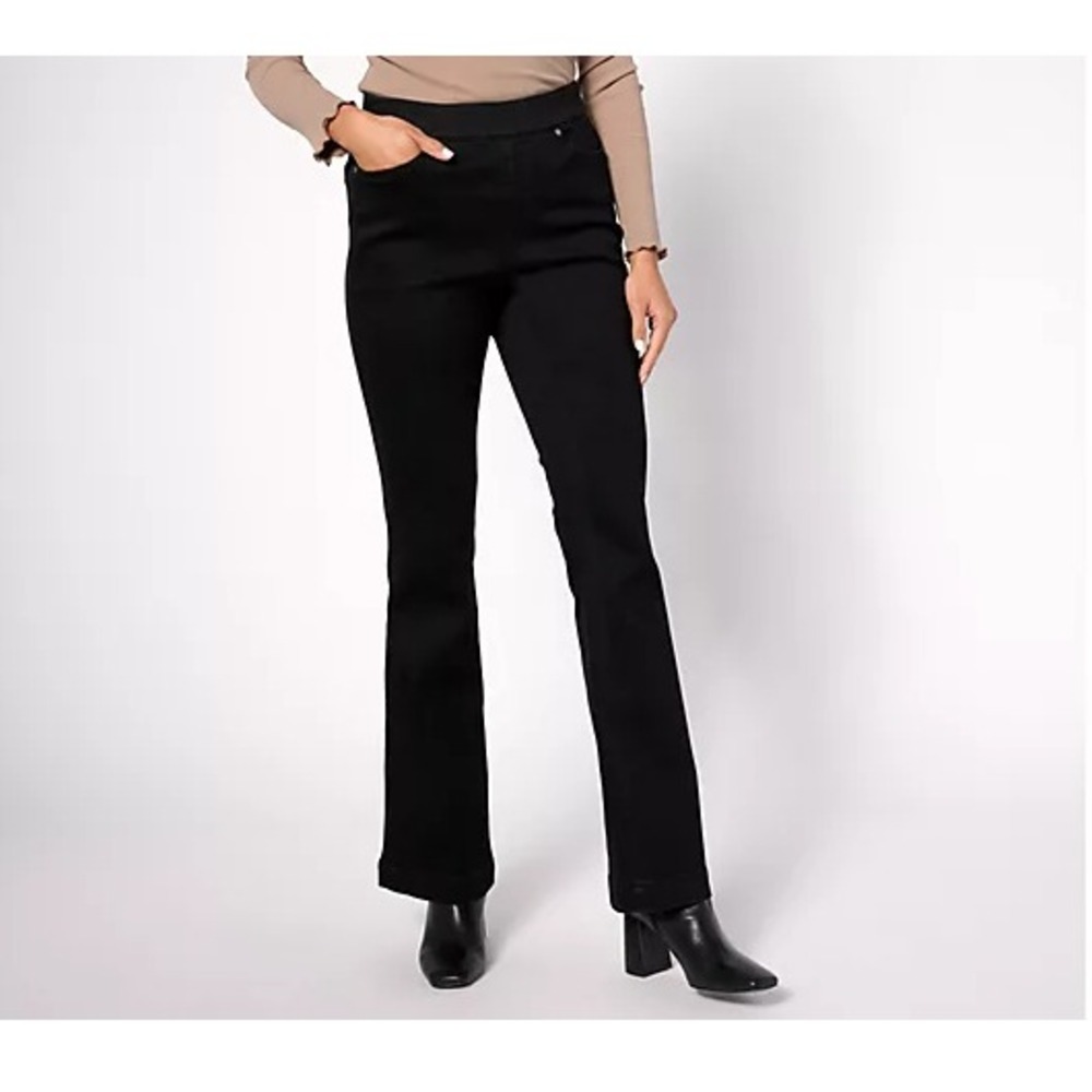 Isaac Mizrahi Live Jeans Womens‎ 10 Regular Black Denim Pull On Flare Comfort